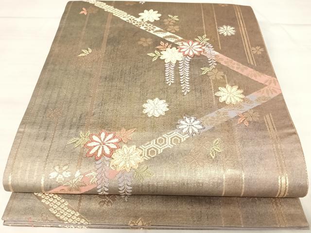 平和屋着物◎六通柄袋帯 唐織 舞花文 金糸 正絹 逸品 AABK0589yx