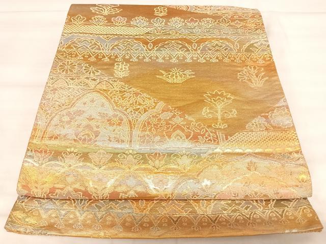 平和屋着物◎六通柄袋帯 洋花文 金糸 正絹 逸品 AABK0590yx