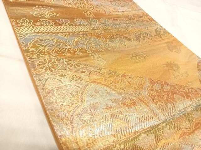 平和屋着物◎六通柄袋帯 洋花文 金糸 正絹 逸品 AABK0590yx