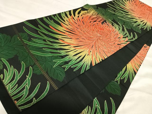 平和屋着物◎六通柄袋帯 乱菊 黒地 金糸 正絹 逸品 AABK0601yx