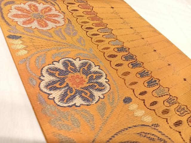 平和屋着物◎六通柄袋帯 花唐草文 金糸 正絹 逸品 AABK0602yx