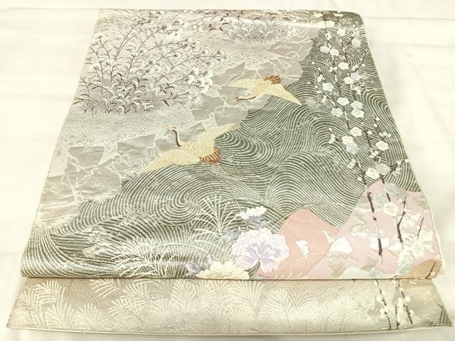 平和屋着物◎六通柄袋帯 唐織 翔鶴寿映文 九百錦 金銀糸 正絹 逸品 AABK0603yx