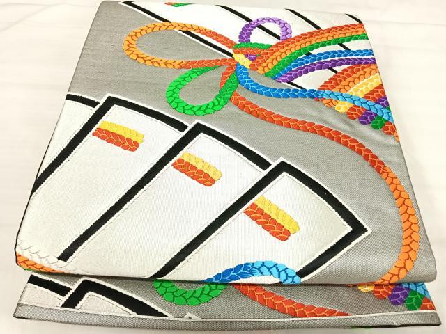 平和屋着物◎六通柄袋帯 唐織 檜扇文 金銀糸 正絹 逸品 AABK0608yx