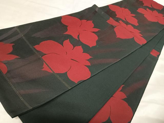 平和屋着物◎六通柄袋帯 草花文 黒地 正絹 逸品 AABK0611yx