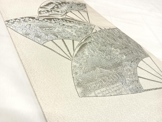 平和屋着物◎綴れ 太鼓柄袋帯 扇面風景文 プラチナ箔 正絹 逸品 AABK0626yx