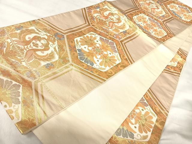 平和屋着物◎六通柄袋帯 双鳥花文 金糸 正絹 逸品 AABK0627yx