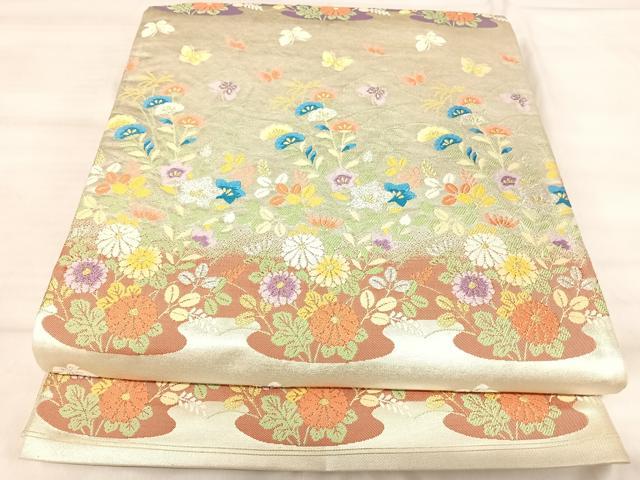 平和屋着物◎六通柄袋帯 唐織 花蝶文 金銀糸 正絹 逸品 AABK0628yx