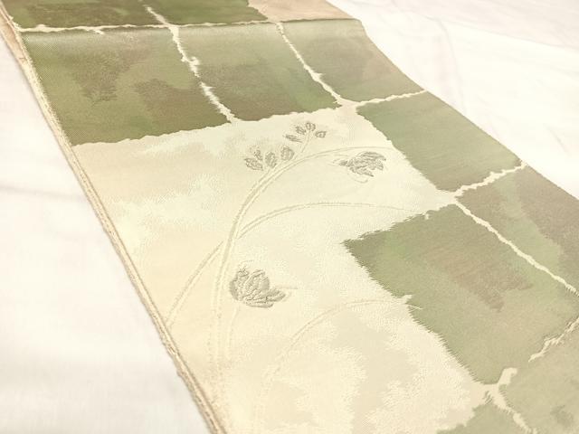 平和屋着物◎西陣 服部織物謹製 六通柄袋帯 枝花文 こはく錦 金糸 引箔 正絹 逸品 AABK0629yx