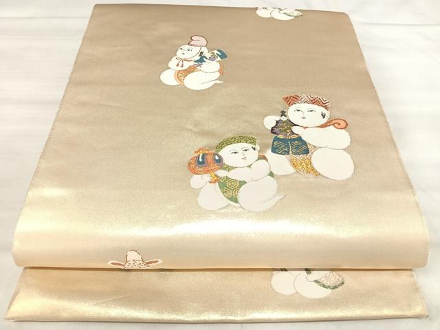 平和屋着物◎六通柄袋帯 唐織 唐子 金糸 正絹 逸品 AABK0630yx