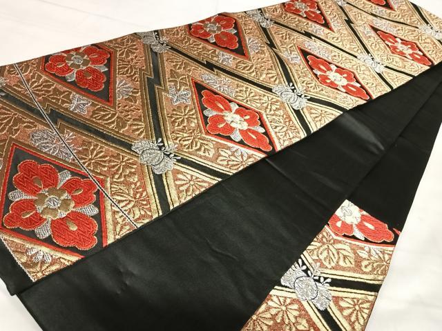 平和屋着物◎六通柄袋帯 唐織 花菱文 黒地 金銀糸 正絹 逸品 AABK0632yx