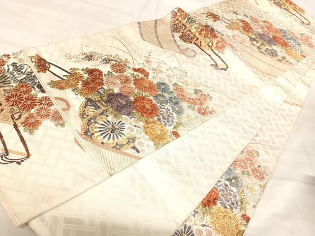 平和屋着物◎六通柄袋帯 唐織 花車文 金銀糸 正絹 逸品 AABK0633yx