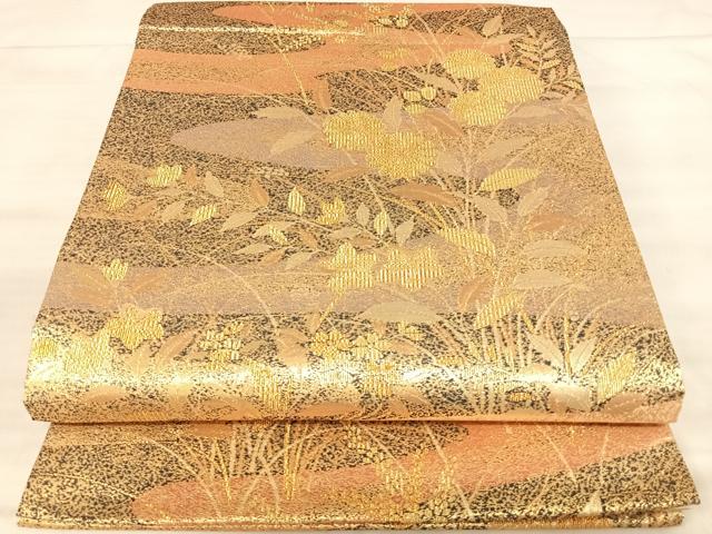 平和屋着物◎六通柄袋帯 草花文 金糸 正絹 逸品 AABK0635yx