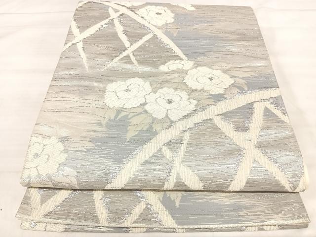 平和屋着物◎六通柄袋帯 籬草花文 銀糸 正絹 逸品 AABK0636yx