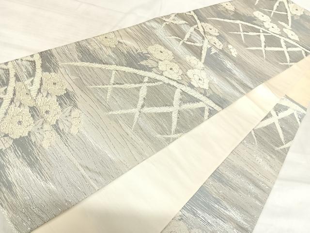平和屋着物◎六通柄袋帯 籬草花文 銀糸 正絹 逸品 AABK0636yx