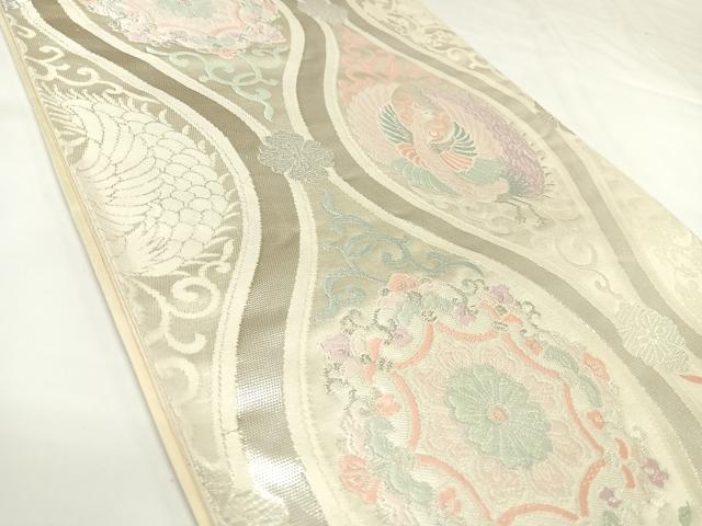 平和屋着物◎六通柄袋帯 唐織 鳳凰花文 銀糸 正絹 逸品 AABK0640yx
