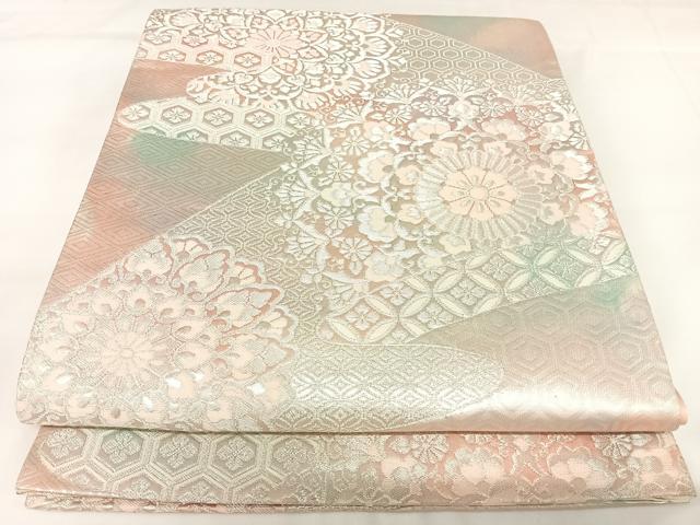 平和屋着物◎六通柄袋帯 正倉院花文 銀糸 正絹 逸品 AABK0641yx