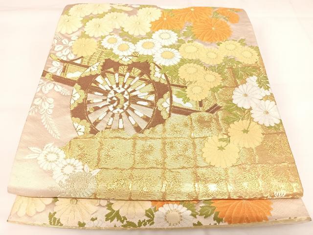 平和屋着物◎六通柄袋帯 唐織 草花文 金糸 正絹 逸品 AABK0645yx