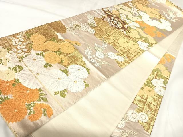 平和屋着物◎六通柄袋帯 唐織 草花文 金糸 正絹 逸品 AABK0645yx