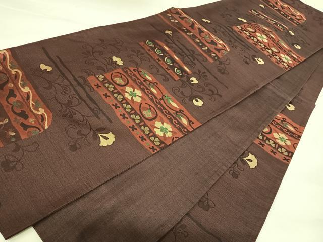 平和屋着物◎六通柄袋帯 花唐草文 正絹 逸品 AABK0653yx