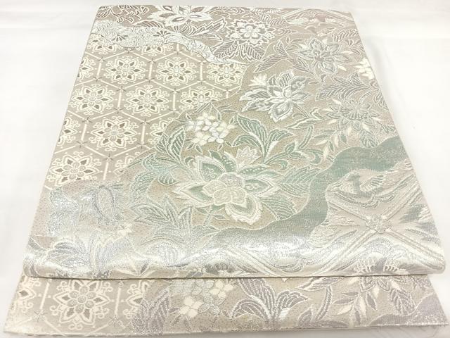 平和屋着物◎六通柄袋帯 煌きのオパール 鳳凰花唐草文 銀糸 正絹 逸品 AABK0656yx