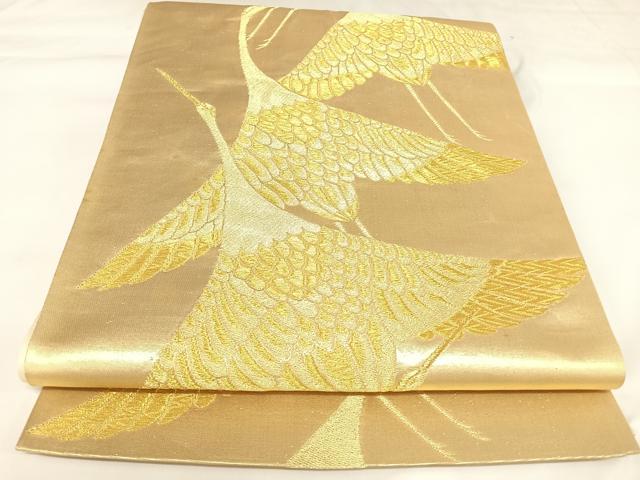 平和屋着物◎六通柄袋帯 飛鶴文 金糸 正絹 逸品 AABK0663yx