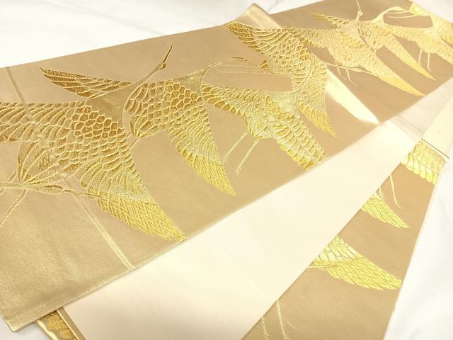 平和屋着物◎六通柄袋帯 飛鶴文 金糸 正絹 逸品 AABK0663yx