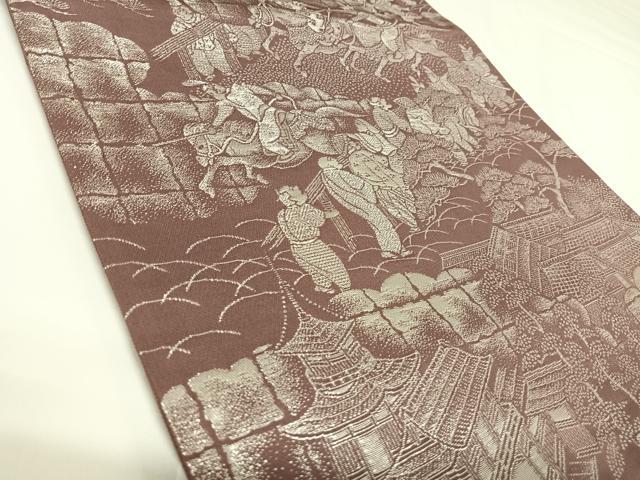 平和屋着物◎六通柄袋帯 九百紋織錦 人物風景文 銀糸 正絹 逸品 AABK0665yx