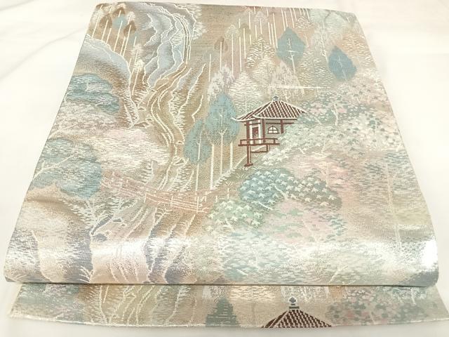 平和屋着物◎六通柄袋帯 錦袋 奥飛騨 銀糸 正絹 逸品 AABK0667yx