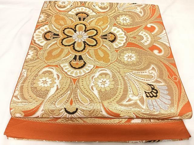 平和屋着物◎六通柄 本袋帯 正倉院花文 金銀糸 正絹 逸品 AABK0670yx