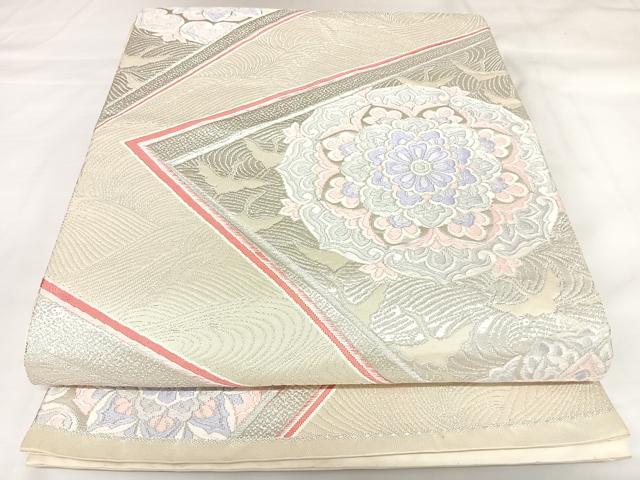 平和屋着物◎六通柄袋帯 唐織 正倉院花文 銀糸 正絹 逸品 AABK0672yx