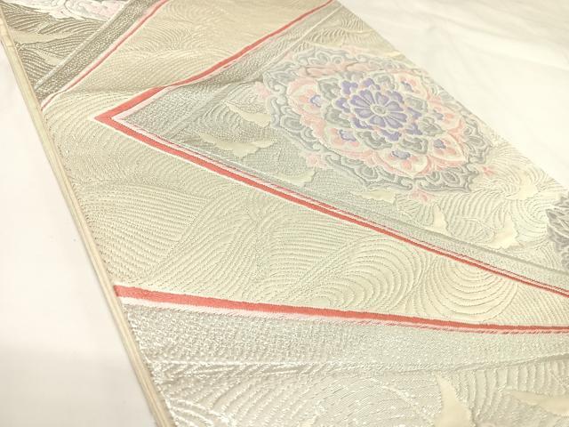 平和屋着物◎六通柄袋帯 唐織 正倉院花文 銀糸 正絹 逸品 AABK0672yx