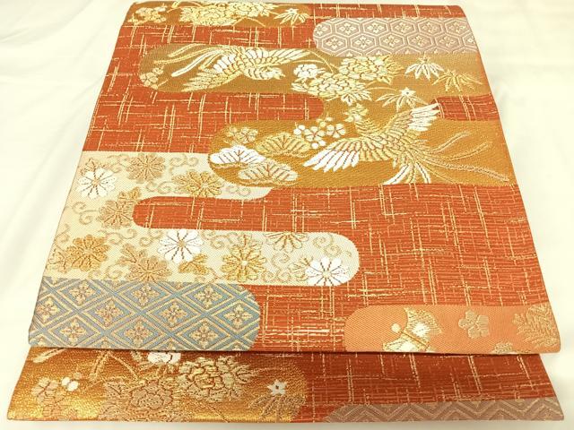 平和屋着物◎六通柄袋帯 唐織 鳳凰花松文 金糸 正絹 逸品 AABK0673yx