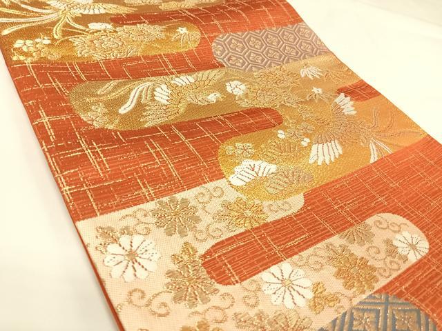 平和屋着物◎六通柄袋帯 唐織 鳳凰花松文 金糸 正絹 逸品 AABK0673yx