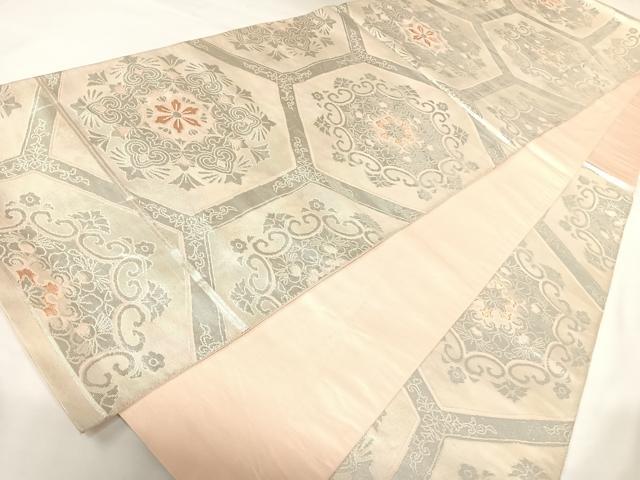 平和屋着物◎六通柄袋帯 正倉院亀甲花文 銀糸 正絹 逸品 AABK0675yx