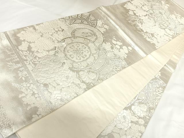 平和屋着物◎六通柄袋帯 唐織 美保姿 花鼓文 銀糸 正絹 逸品 AABK0688yx