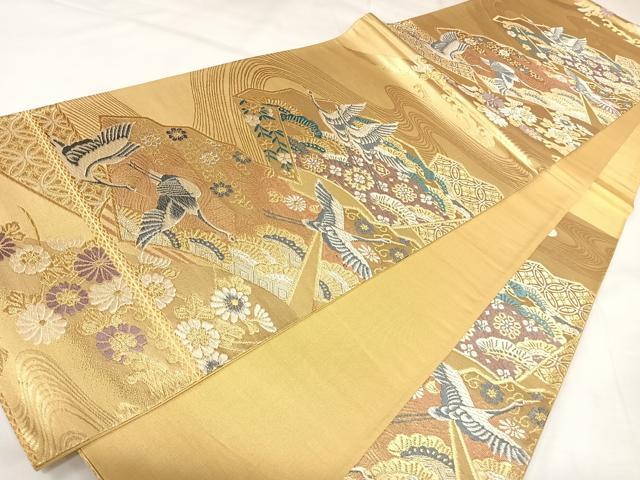 平和屋着物◎六通柄袋帯 飛鶴吉祥文 金銀糸 正絹 逸品 AABK0690yx