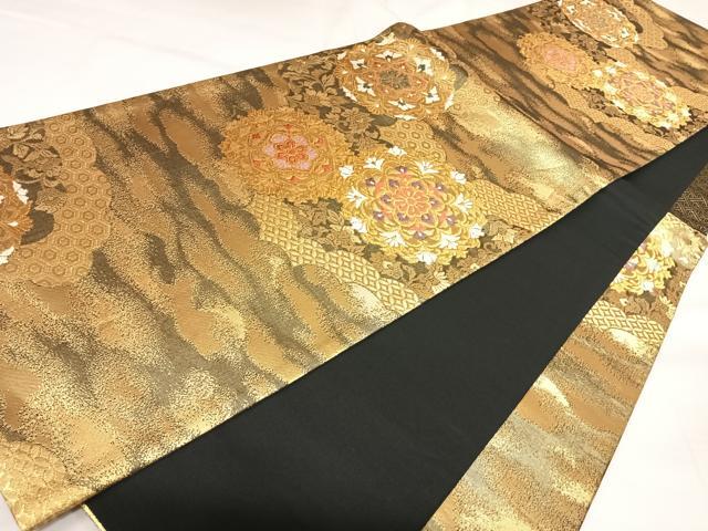 平和屋着物◎六通柄袋帯 正倉院花文 金糸 正絹 逸品 AABK0691yx
