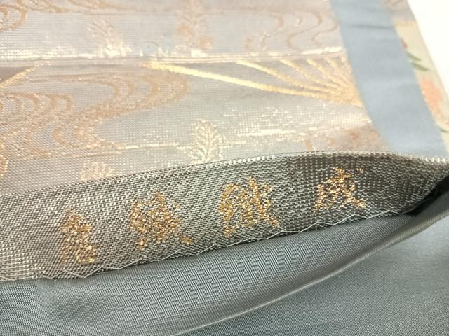 平和屋着物◎六通柄袋帯 唐織織成 扇面鳳凰花文 金糸 正絹 逸品 AABK0692yx