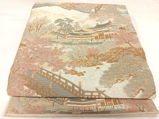 平和屋着物◎全通柄袋帯 渡橋風景文 正絹 逸品 AABK0694yx