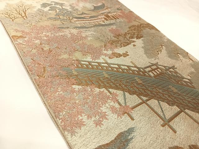 平和屋着物◎全通柄袋帯 渡橋風景文 正絹 逸品 AABK0694yx