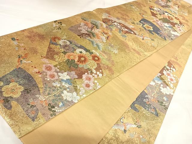 平和屋着物◎六通柄袋帯 唐織 小袖地紙重ね 金糸 正絹 逸品 AABK0695yx