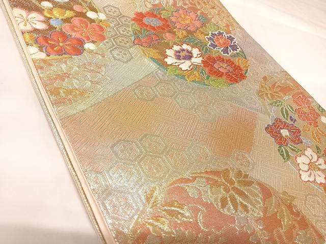 平和屋着物◎西陣 野々村織物謹製 六通柄袋帯 唐織 花丸文 金銀糸 正絹 逸品 AABK0696yx