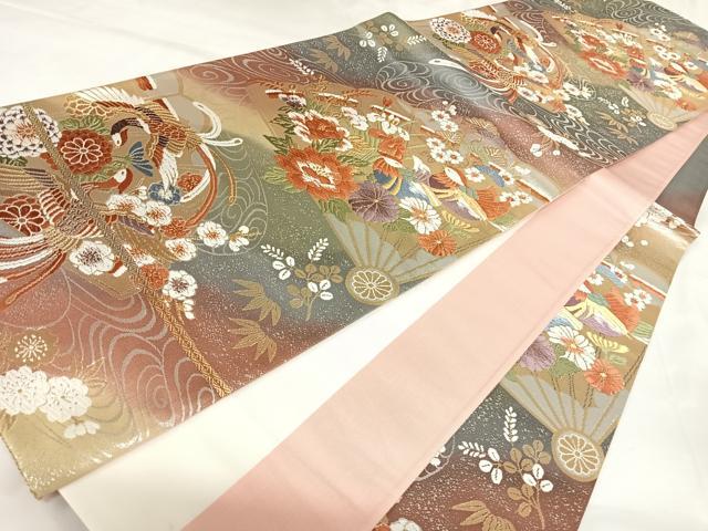 平和屋着物◎西陣 六通柄袋帯 唐織 吉祥名彩文 金銀糸 正絹 逸品 AABK0697yx