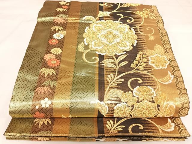 平和屋着物◎佐賀錦 六通柄袋帯 唐織 花唐草文 金糸 正絹 逸品 AABK0700yx