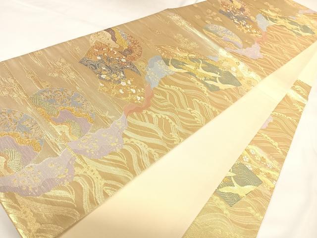 平和屋着物◎六通柄袋帯 唐織 地紙飛鶴文 金糸 正絹 逸品 AABK0701yx