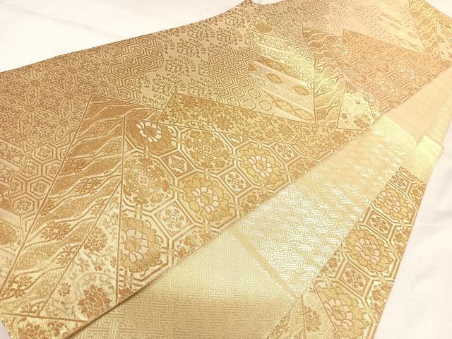 平和屋着物◎佐賀錦 六通柄袋帯 吉祥花文 金糸 正絹 逸品 AABK0703yx