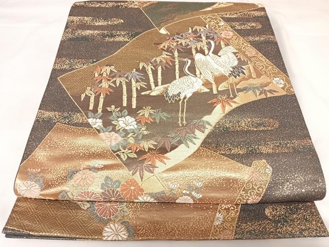 平和屋着物◎六通柄袋帯 唐織 慶長絵巻紙文 金銀糸 正絹 逸品 AABK0707yx
