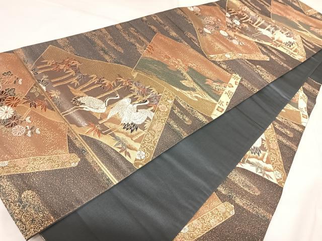平和屋着物◎六通柄袋帯 唐織 慶長絵巻紙文 金銀糸 正絹 逸品 AABK0707yx