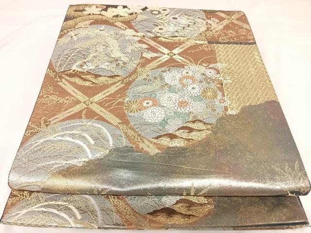 平和屋着物◎西陣 六通柄袋帯 草花文 金銀糸 正絹 逸品 AABK0710yx