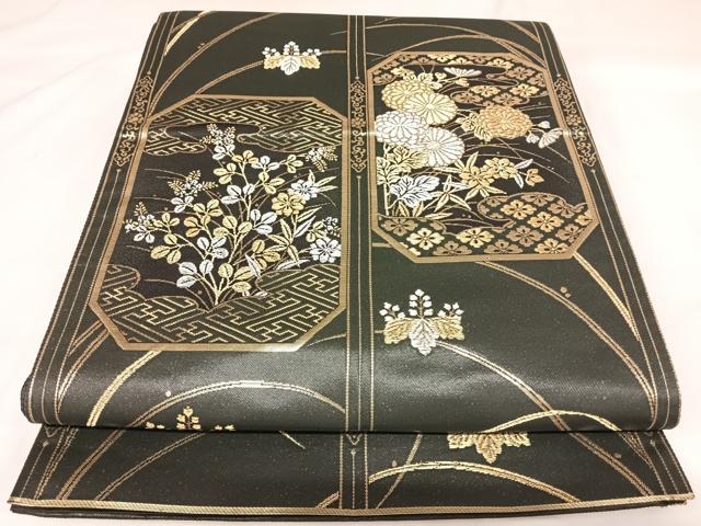 平和屋着物◎六通柄袋帯 格天蒔絵文 金銀糸 正絹 逸品 AABK0711yx